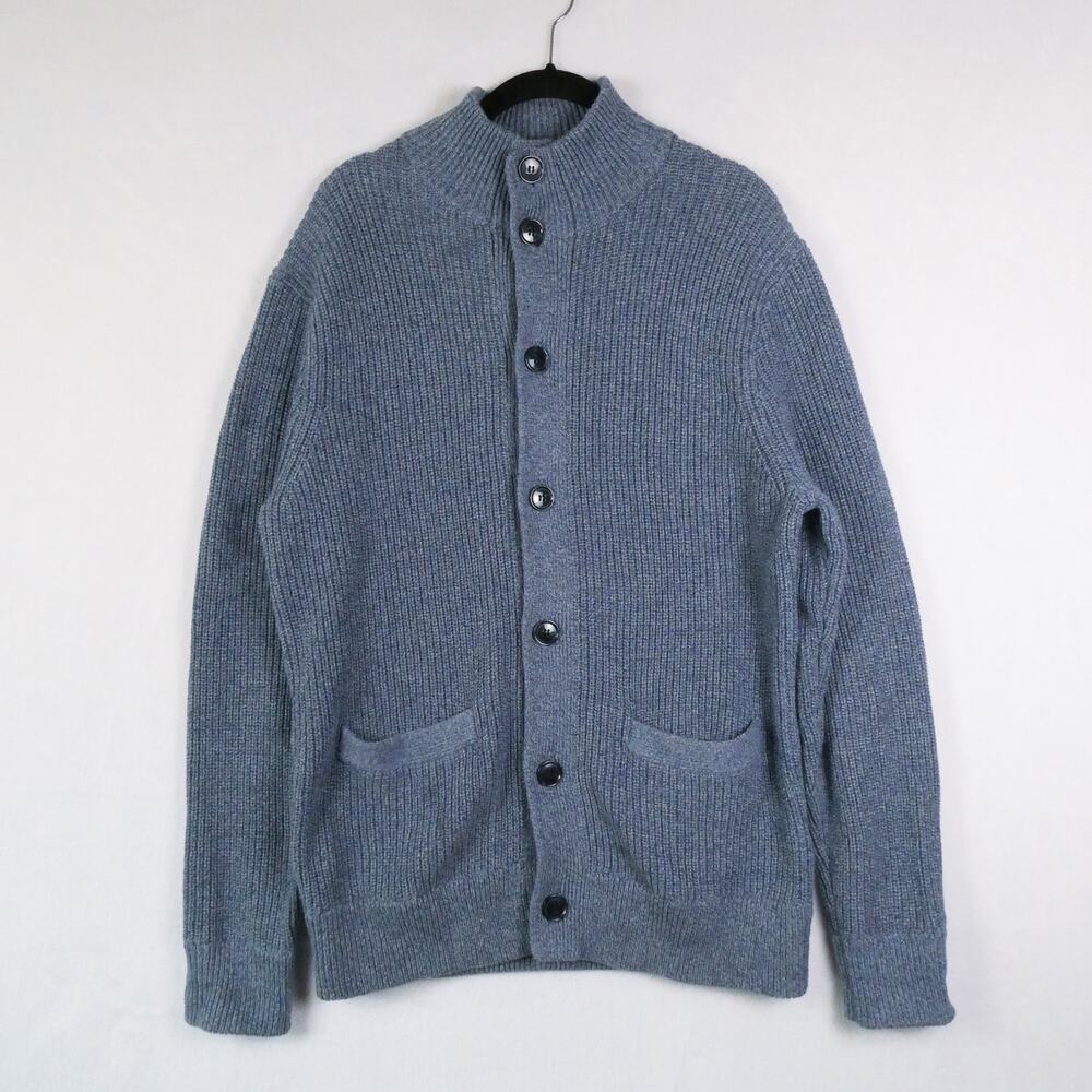 J.Crew Cotton Button Front Cardigan Size M High Mock Neck Blue Knit Reimagined